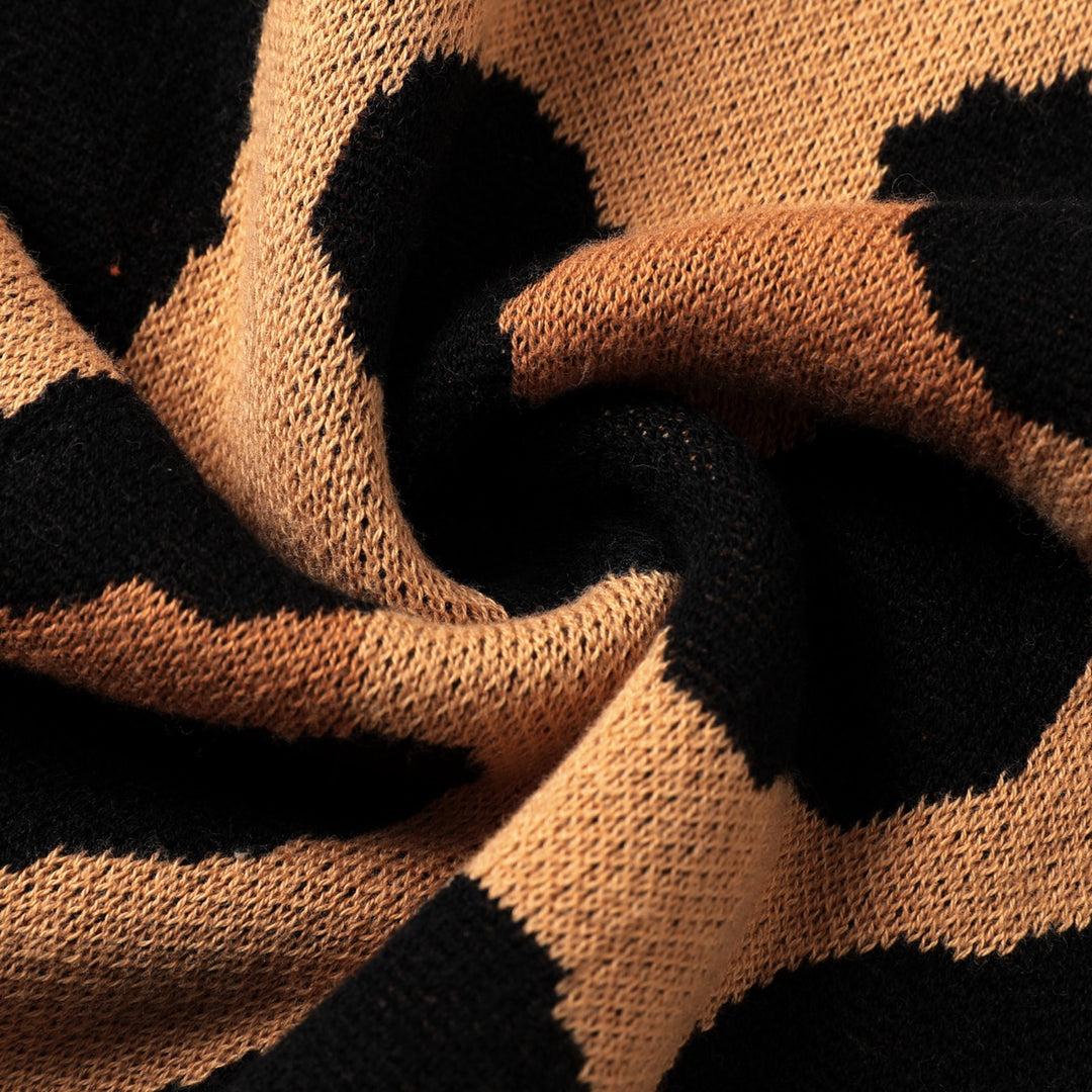 Men's Brown Vintage Leopard Print Art Jacquard Cardigan