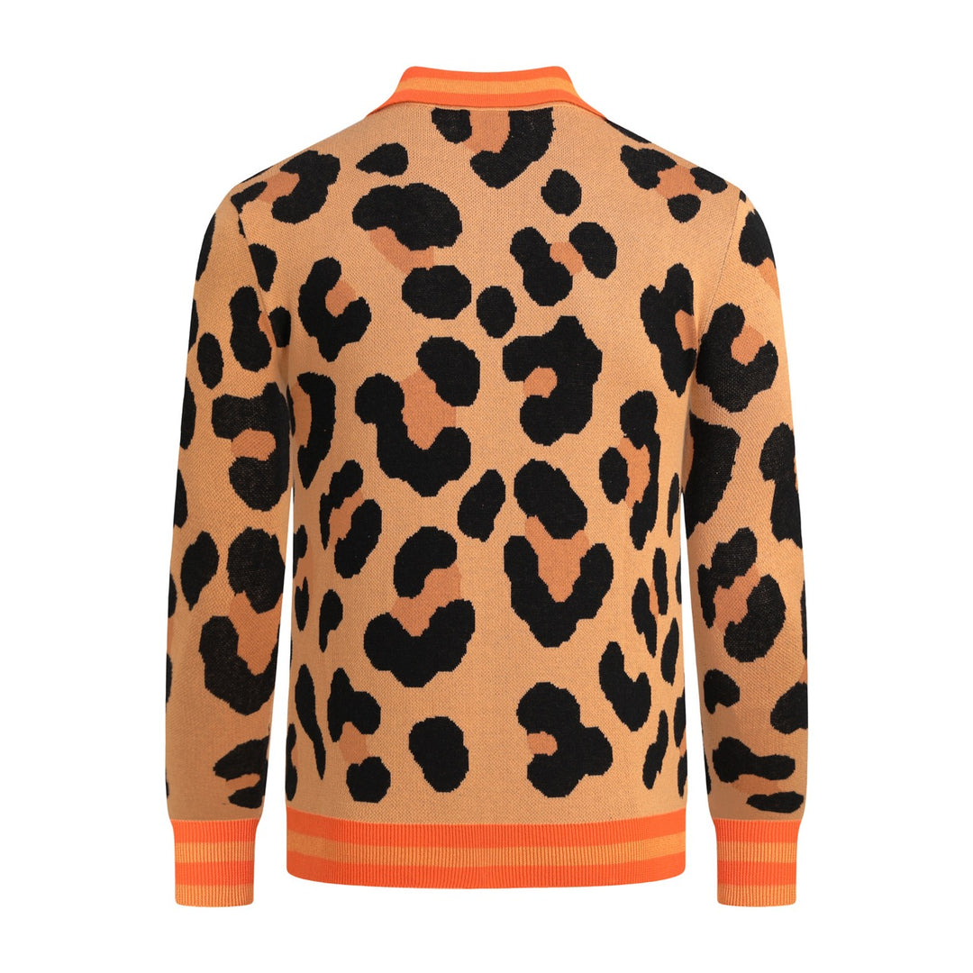 Men's Brown Vintage Leopard Print Art Jacquard Cardigan