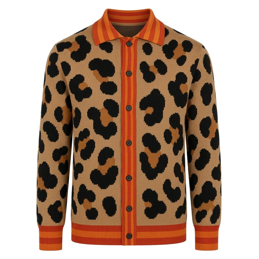 Cardigan Homme Marron Vintage Rayé Classic Art Jacquard