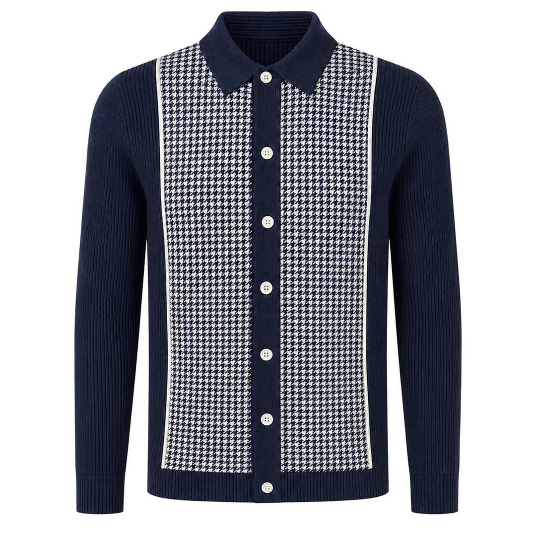Men's Retro Houndstooth Jacquard 70s Cardigan