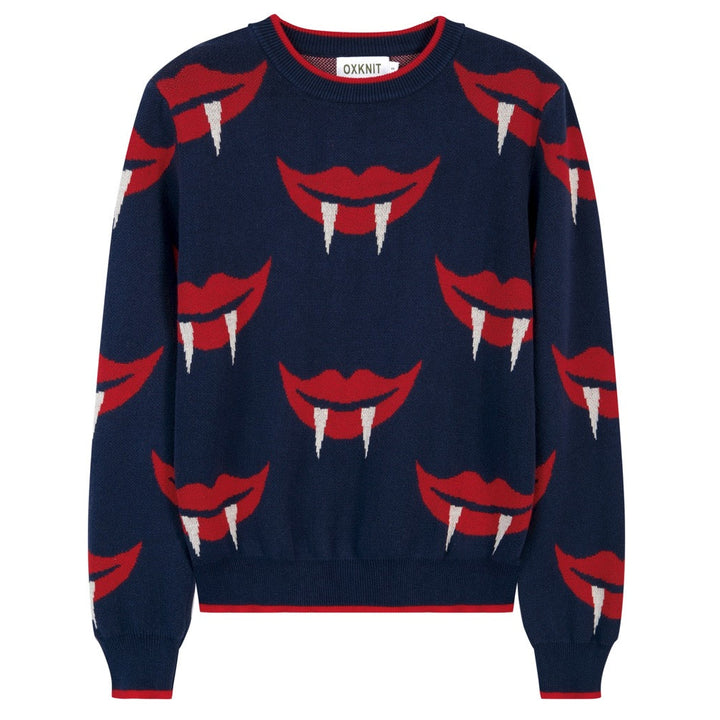 Women's Vintage Lip Art Jacquard Knit Shirt - Designed by Carrie Cantwell