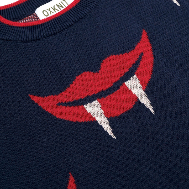 Women's Vintage Lip Art Jacquard Knit Shirt - Designed by Carrie Cantwell