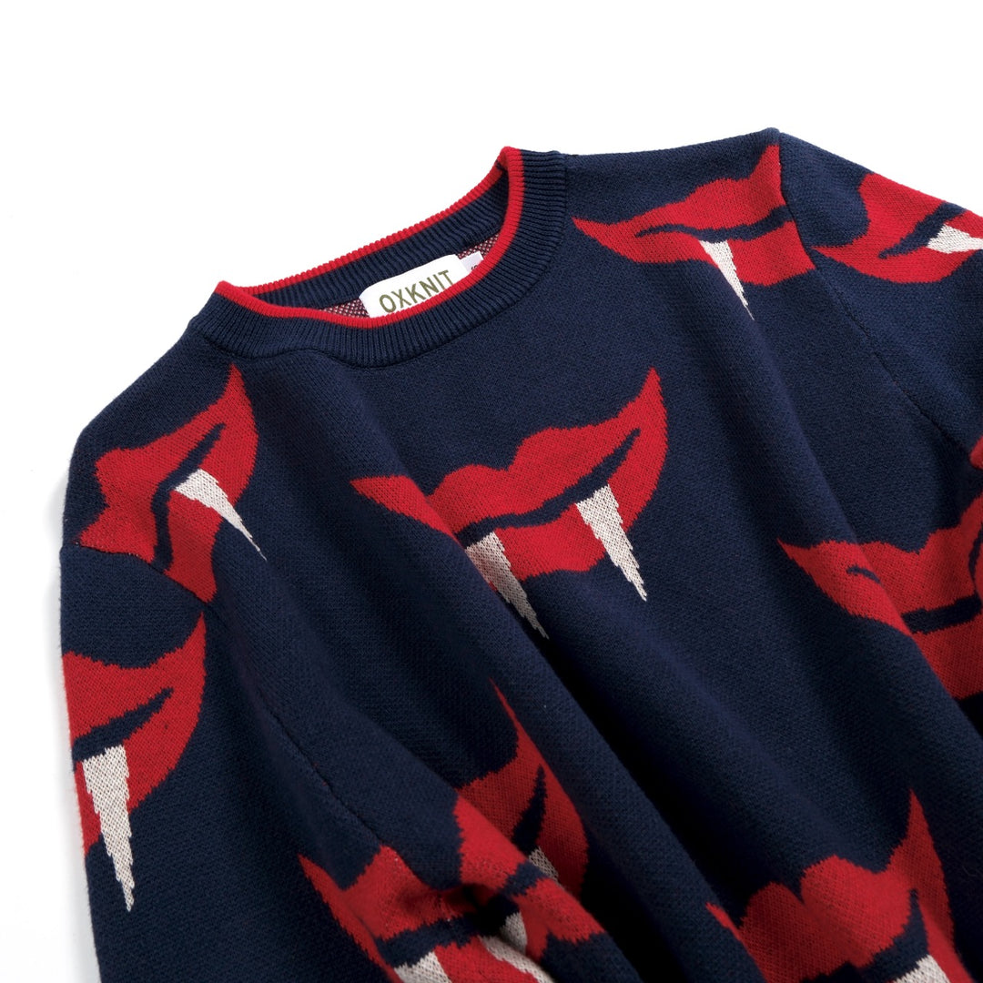 Women's Vintage Lip Art Jacquard Knit Shirt - Designed by Carrie Cantwell