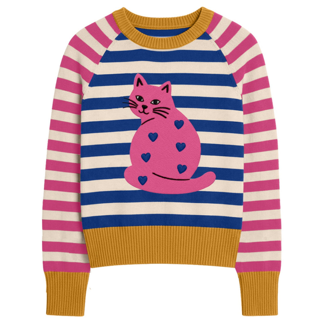 Kvinders pink retro klassisk lynbroderet strik