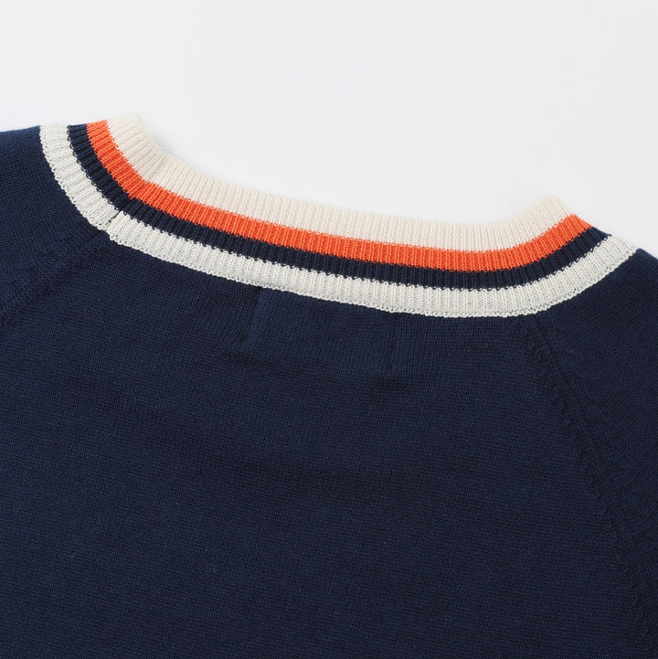 Maglione da donna anni '70 blu scuro con ricamo di uccelli