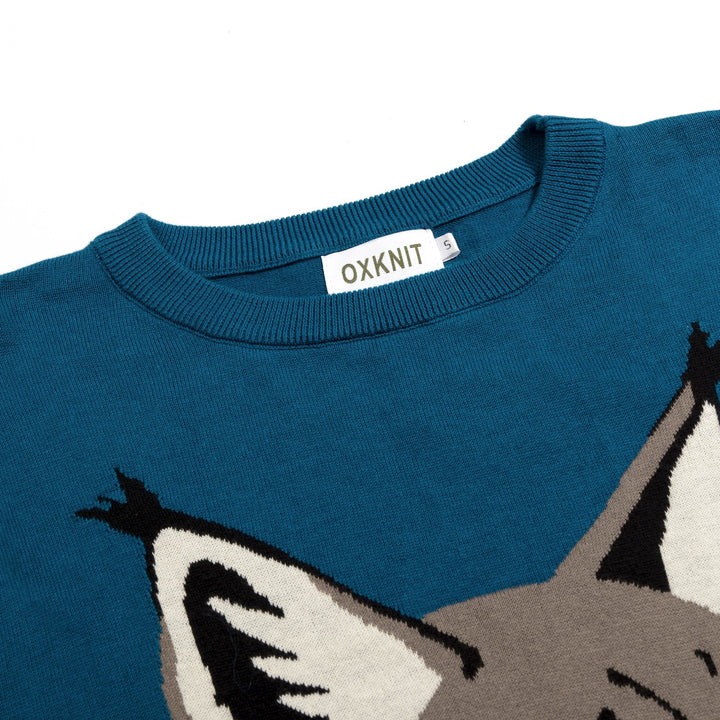 Men's Retro Dark Blue Preppy Animal Jacquard Knitwear
