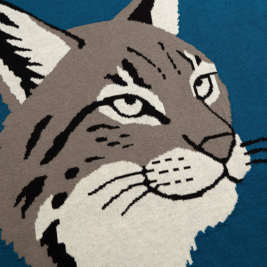 Men's Retro Dark Blue Preppy Animal Jacquard Knitwear