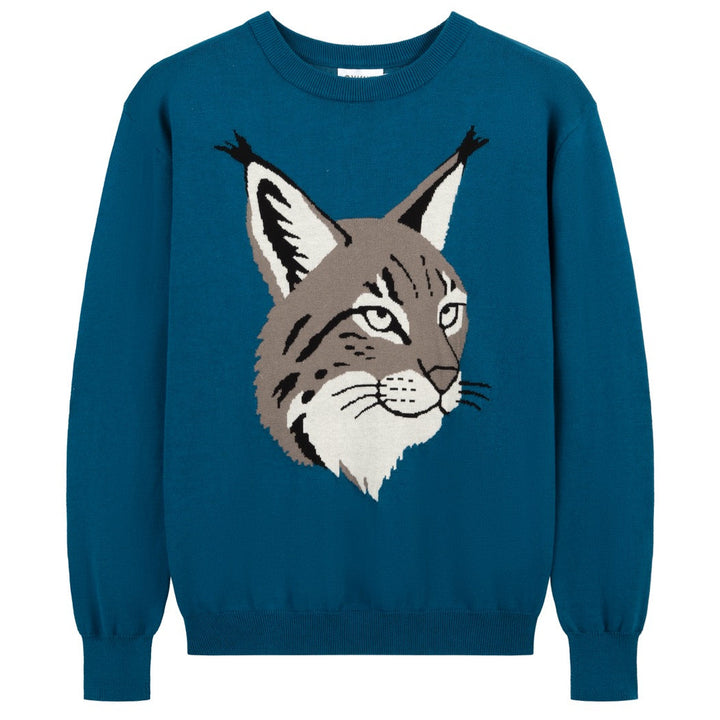 Men's Retro Dark Blue Preppy Animal Jacquard Knitwear