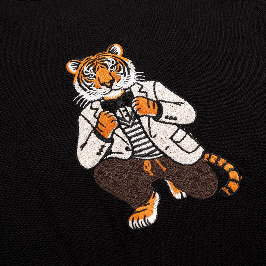 Herren Retro Schwarzer Klassischer Tiger Bestickter Strickpullover
