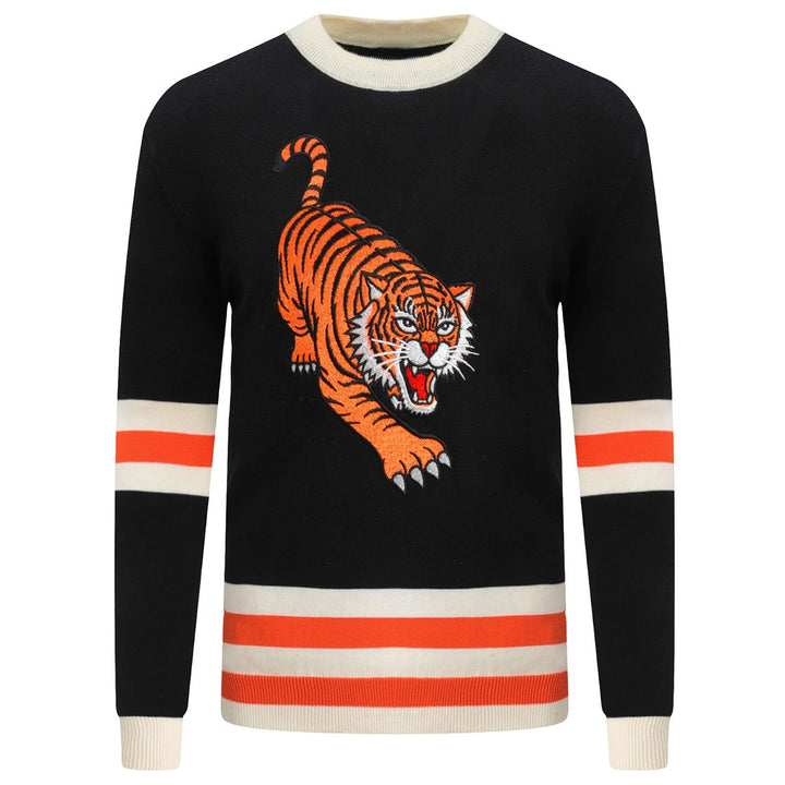 Men's Vintage Black Animal Embroidery Classic Knitwear