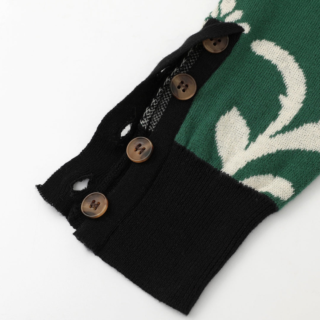 Damen Retro Grüner Fledermaus-Blumen Jacquard Strickpullover