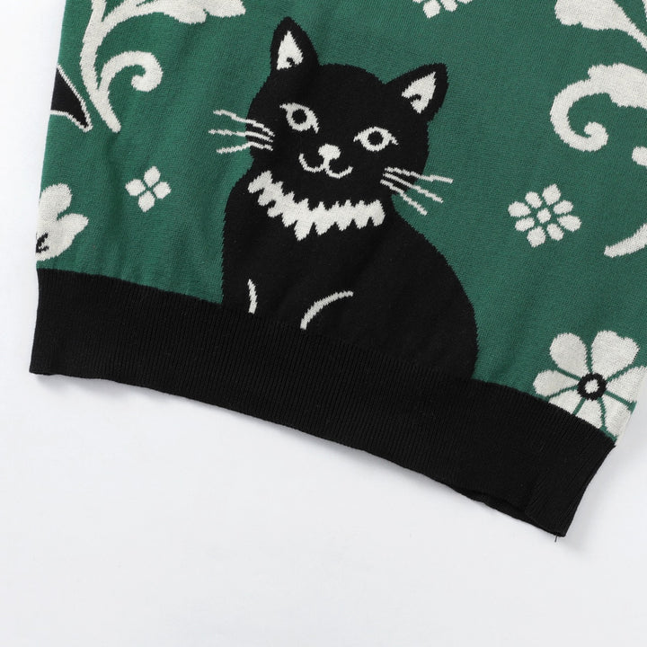 Damen Retro Grüner Fledermaus-Blumen Jacquard Strickpullover