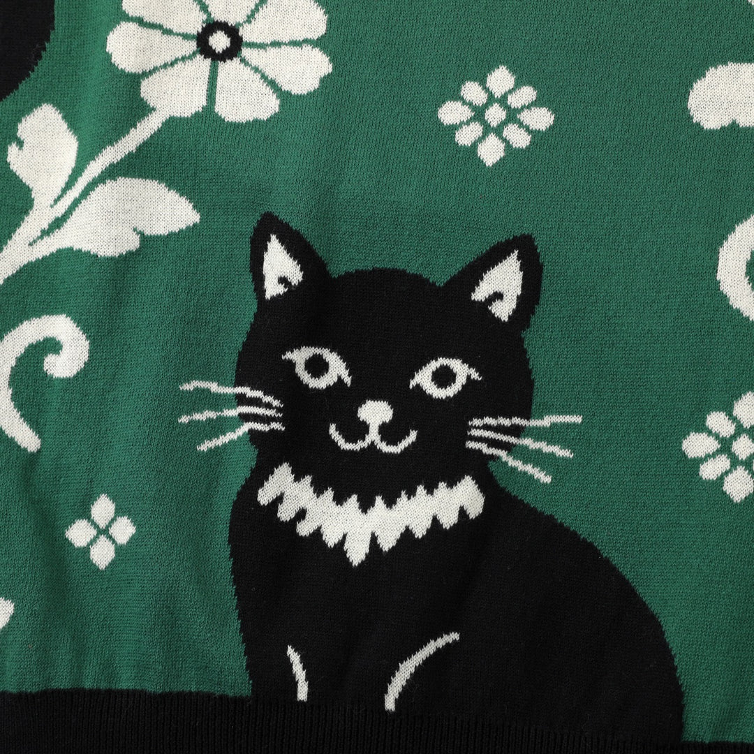 Damen Retro Grüner Fledermaus-Blumen Jacquard Strickpullover