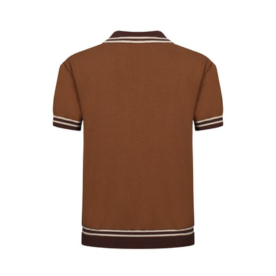 OXKNIT Men Vintage Clothing 1960s Mod Style Brown Retro Polo Knitted Wear