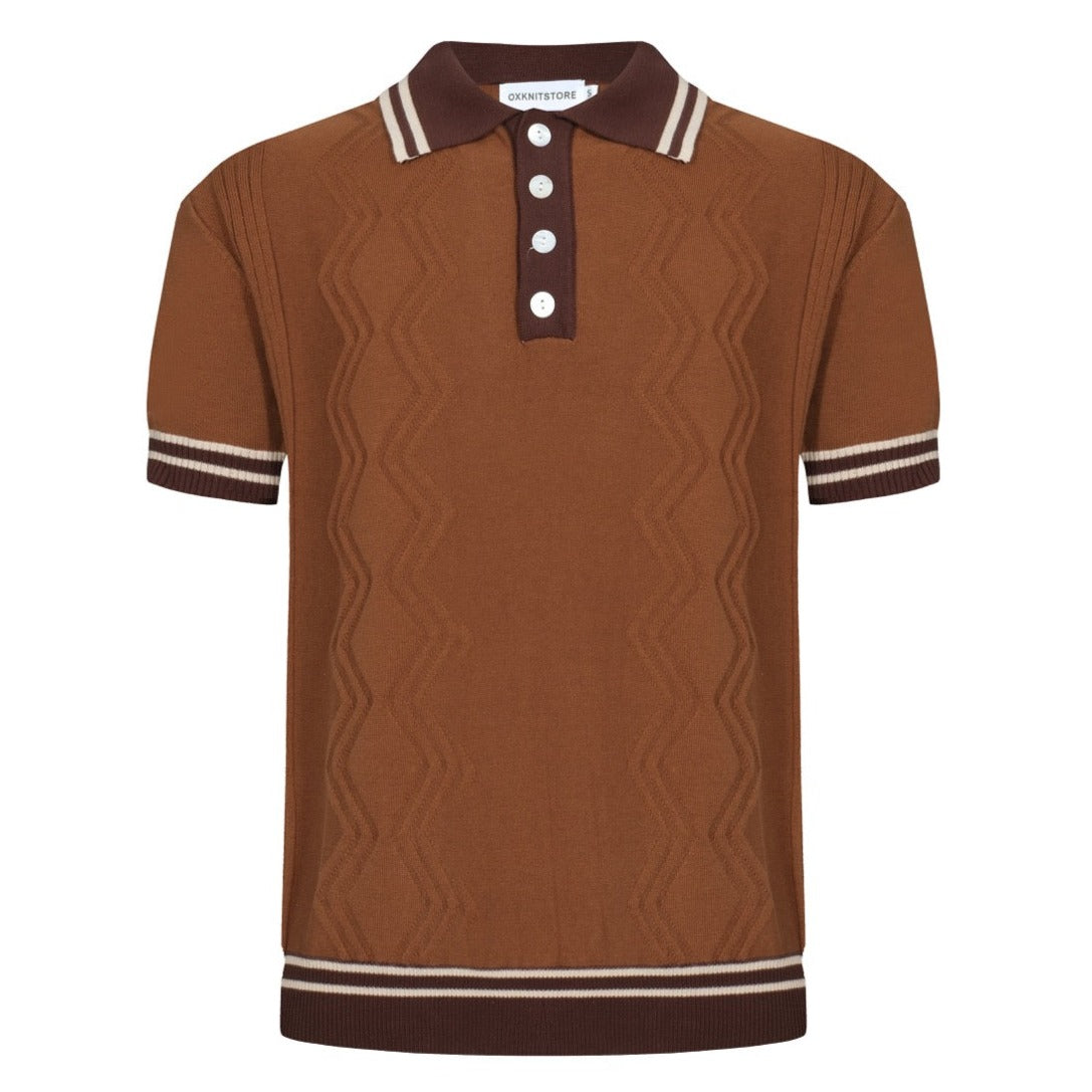 OXKNIT Men Vintage Clothing 1960s Mod Style Brown Retro Polo Knitted ...
