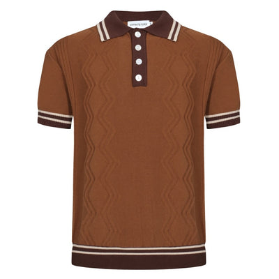 OXKNIT Men Vintage Clothing 1960s Mod Style Brown Retro Polo Knitted Wear