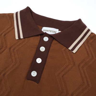 OXKNIT Men Vintage Clothing 1960s Mod Style Brown Retro Polo Knitted Wear