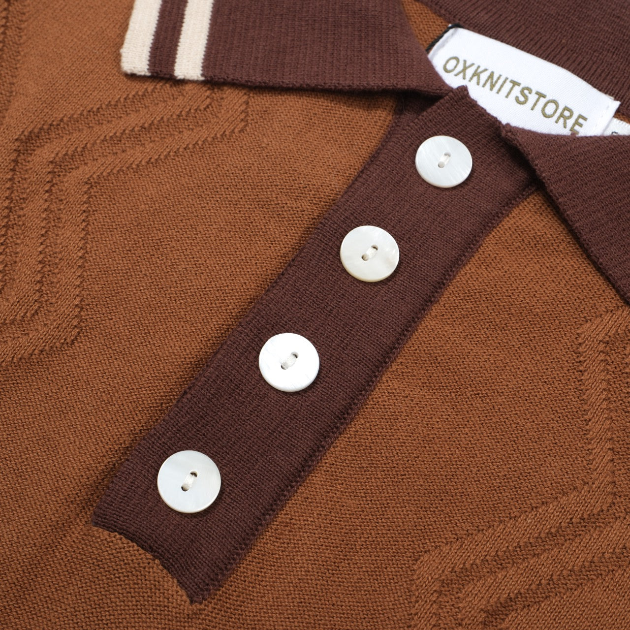 OXKNIT Men Vintage Clothing 1960s Mod Style Brown Retro Polo Knitted Wear