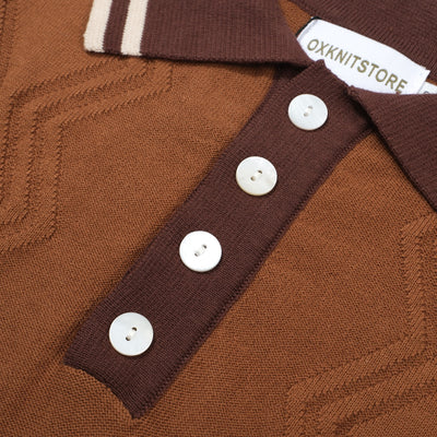 OXKNIT Men Vintage Clothing 1960s Mod Style Brown Retro Polo Knitted Wear