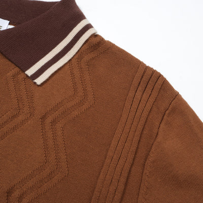 OXKNIT Men Vintage Clothing 1960s Mod Style Brown Retro Polo Knitted Wear