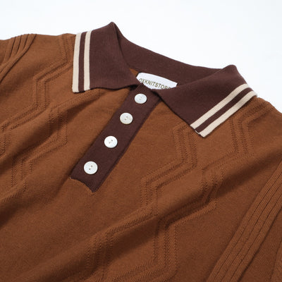OXKNIT Men Vintage Clothing 1960s Mod Style Brown Retro Polo Knitted Wear