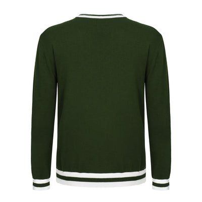 OXKNIT Men Vintage Clothing 1960s Mod Style Casual Army Green Knit Long Sleeve Solid Retro Tshirt