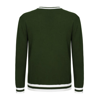 OXKNIT Men Vintage Clothing 1960s Mod Style Casual Army Green Knit Long Sleeve Solid Retro Tshirt