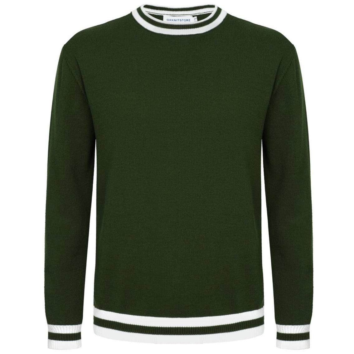 OXKNIT Men Vintage Clothing 1960s Mod Style Casual Army Green Knit Long Sleeve Solid Retro Tshirt