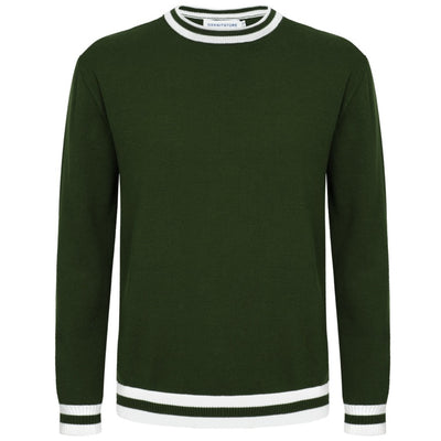 OXKNIT Men Vintage Clothing 1960s Mod Style Casual Army Green Knit Long Sleeve Solid Retro Tshirt