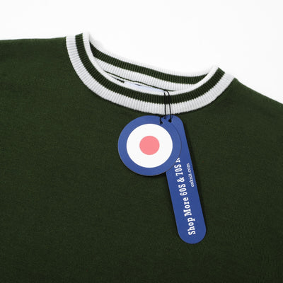 OXKNIT Men Vintage Clothing 1960s Mod Style Casual Army Green Knit Long Sleeve Solid Retro Tshirt