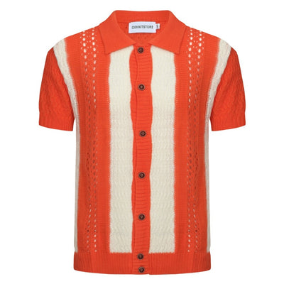 OXKNIT Men Vintage Clothing 1960s Mod Style Casual Beach Orange Knitted Resort Shirt Retro Polo 