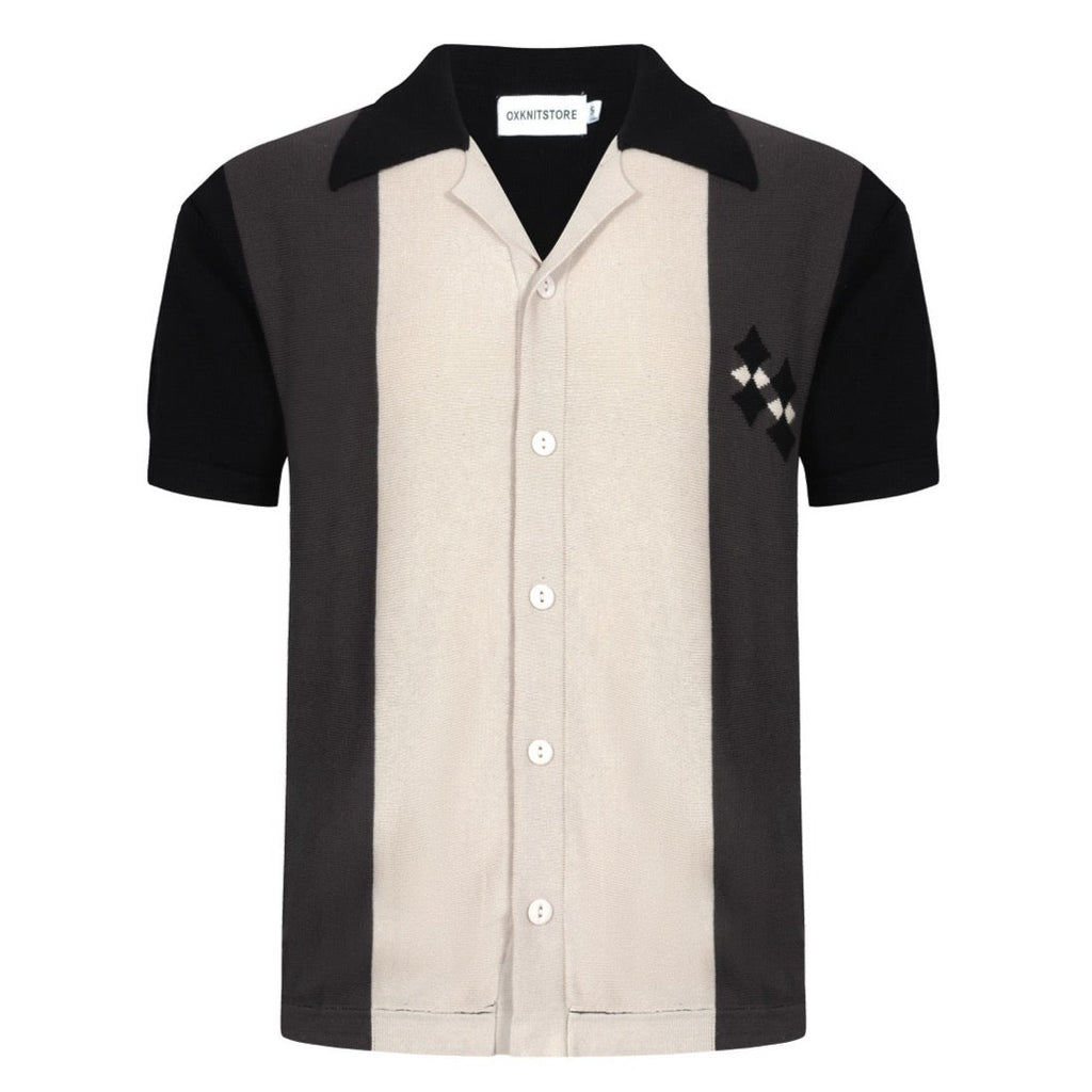 Men's 60s Mod Black Gray Knit Shirt – Diamond Detail Vintage Polo