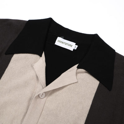 OXKNIT Men Vintage Clothing 1960s Mod Style Casual Black-Gray Stripe Knit Retro Polo