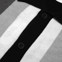 Men's 60s Monochrome Stripe Knit Shirt – Black, White & Grey Button-Up Polo