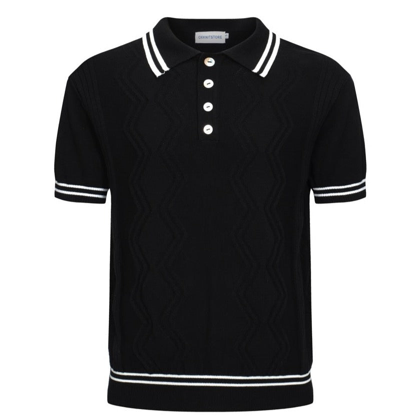 Men's Black Cable Knit Polo Shirt | 60s Mod Retro Style – OXKnit
