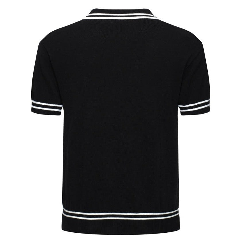 Men's Black Cable Knit Polo Shirt | 60s Mod Retro Style – OXKnit