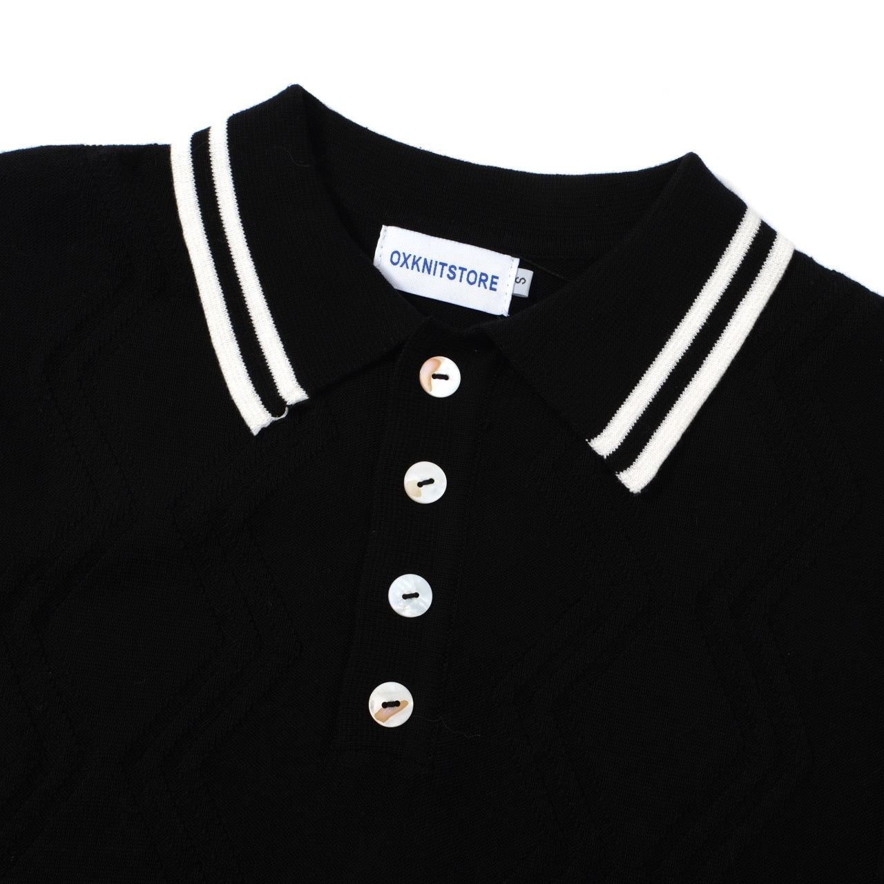 OXKNIT Men Vintage Clothing 1960s Mod Style Casual Black Knit Retro Polo Black 3XL