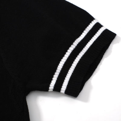 OXKNIT Men Vintage Clothing 1960s Mod Style Casual Black Knit Retro Polo