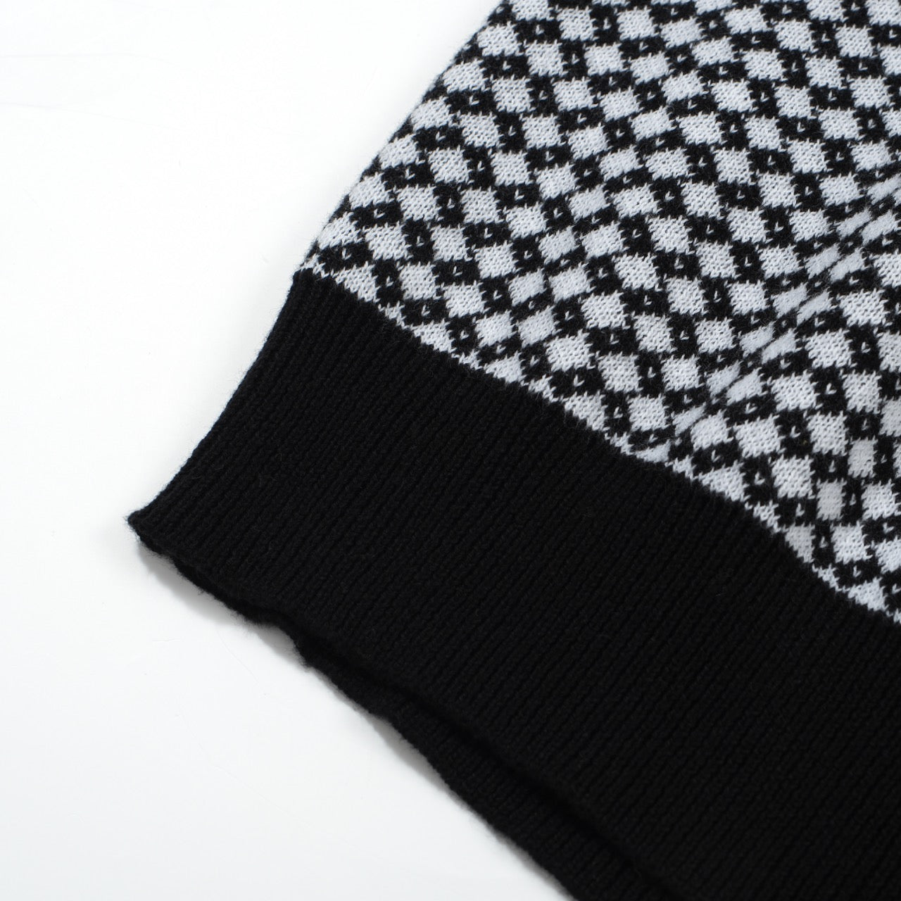 Men's 60s Mod Jacquard Knit Polo | Black & White Diamond