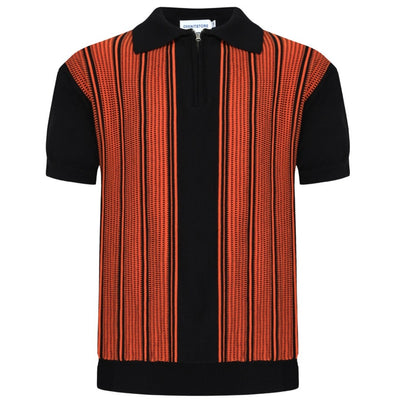 OXKNIT Men Vintage Clothing 1960s Mod Style Casual Black & Orange Knit Retro Polo
