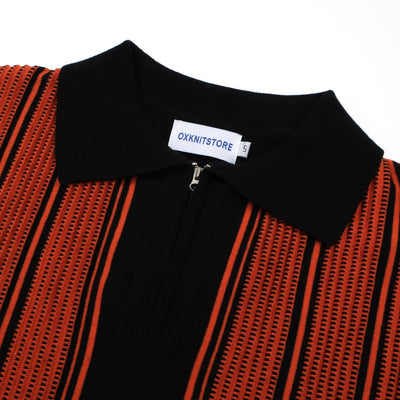 OXKNIT Men Vintage Clothing 1960s Mod Style Casual Black & Orange Knit Retro Polo