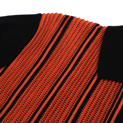 OXKNIT Men Vintage Clothing 1960s Mod Style Casual Black & Orange Knit Retro Polo