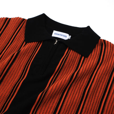 OXKNIT Men Vintage Clothing 1960s Mod Style Casual Black & Orange Knit Retro Polo