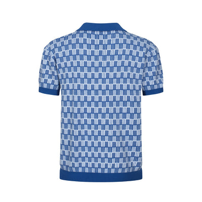 OXKNIT Men Vintage Clothing 1960s Mod Style Casual Blue Knitted Retro Polo Shirt