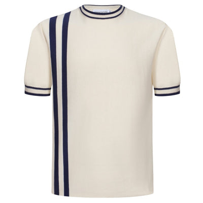 OXKNIT Men Vintage Clothing 1960s Mod Style Casual Blue Racing Stripe Knit Retro Tshirts