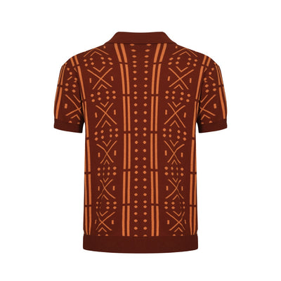 OXKNIT Men Vintage Clothing 1960s Mod Style Casual Brown Knit Retro Polo
