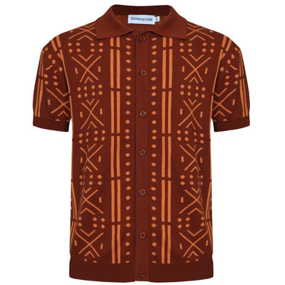 OXKNIT Men Vintage Clothing 1960s Mod Style Casual Brown Knit Retro Polo
