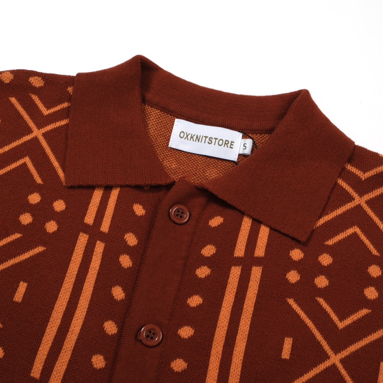 OXKNIT Men Vintage Clothing 1960s Mod Style Casual Brown Knit Retro Polo