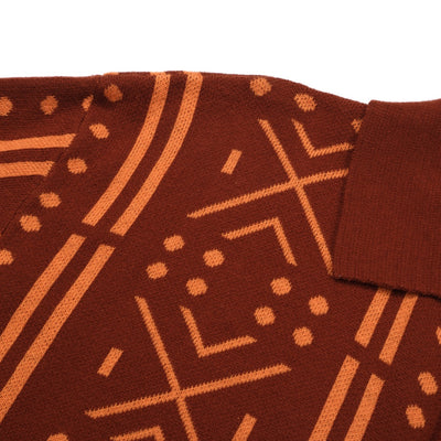 OXKNIT Men Vintage Clothing 1960s Mod Style Casual Brown Knit Retro Polo