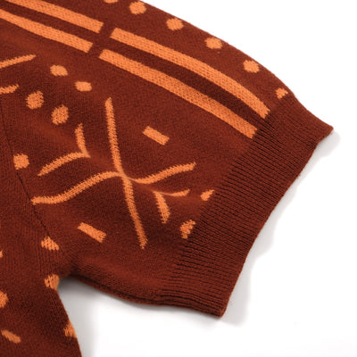 OXKNIT Men Vintage Clothing 1960s Mod Style Casual Brown Knit Retro Polo